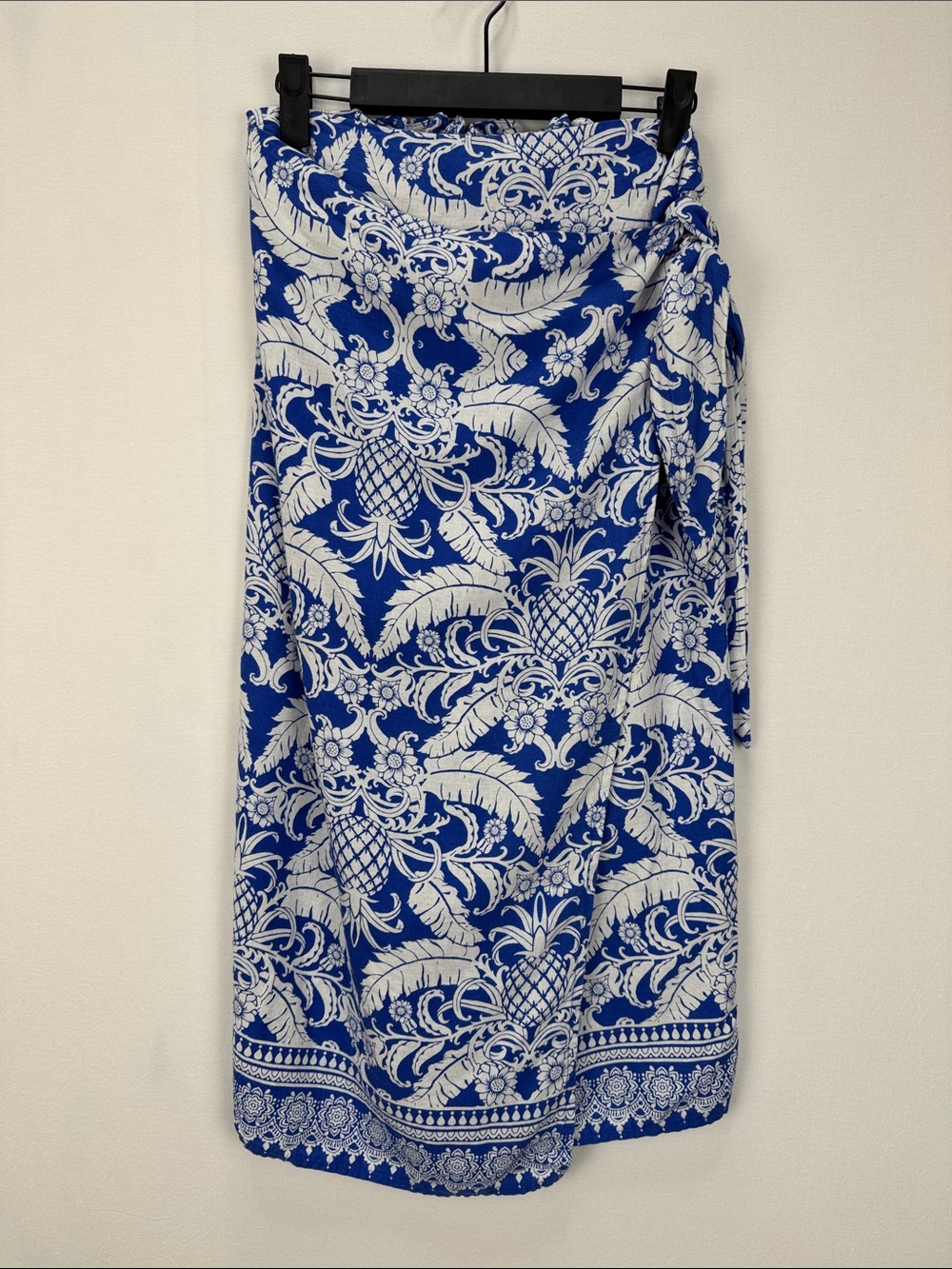 Rachel Zoe Blue White Tropical Wrap Midi Skirt Linen Blend XS Pineapple Print